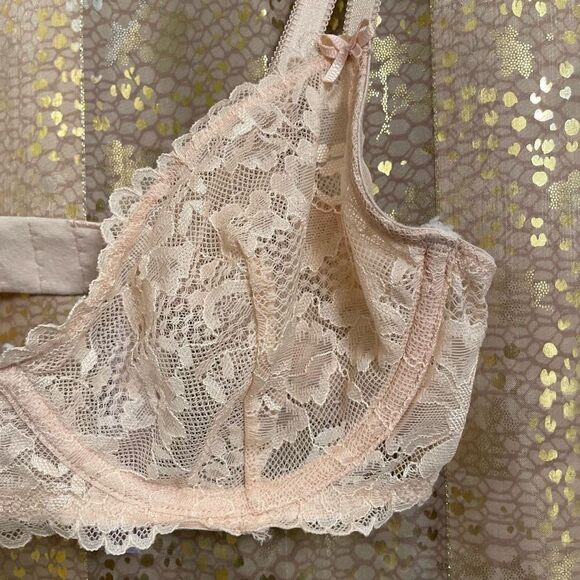 Savage X Fenty Peach Lace Unlined Underwire Bra, 32C - Picture 3 of 6